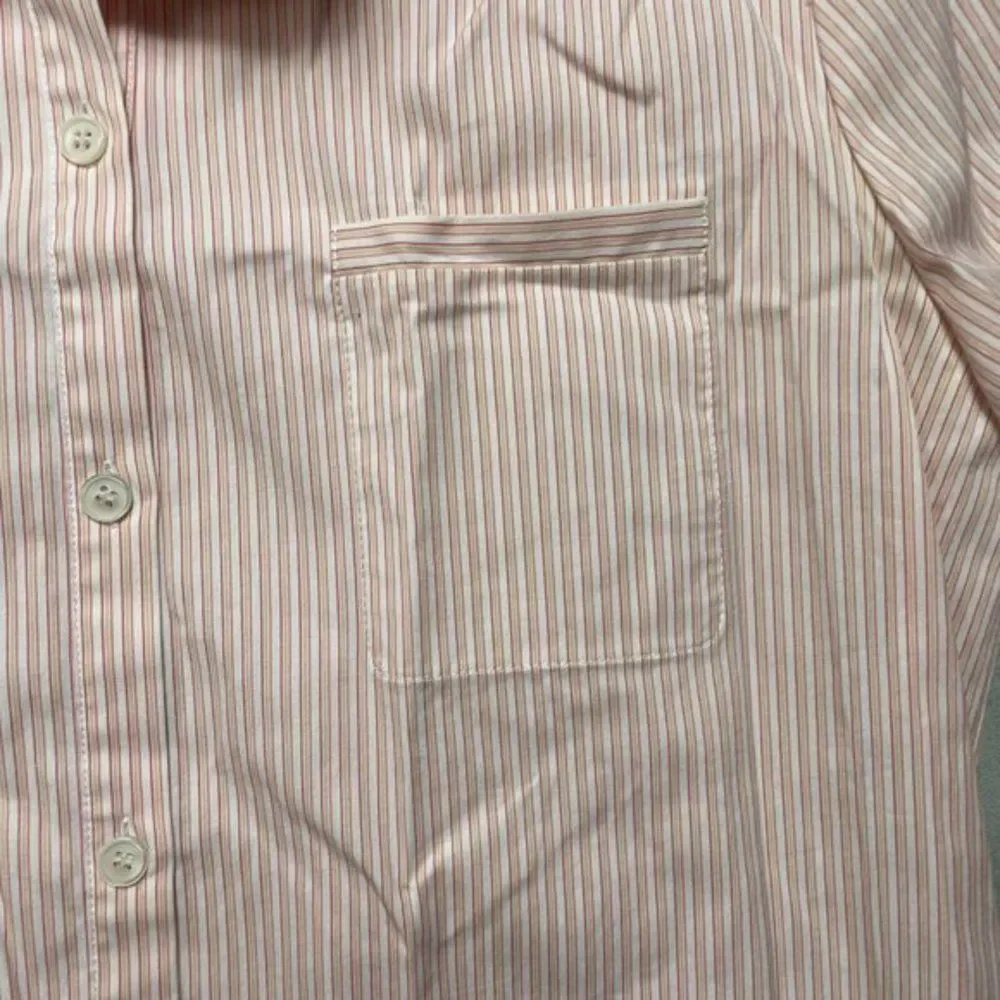 Lafayette 148 Orange White Striped 3/4 Sleeve Button Front Stretch Shirt Sz‎ S - Picture 3 of 7